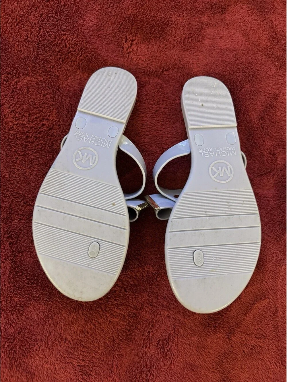 Michael Kors PVC Bow Thong Sandals Light Gray Slip On Comfort Women's Size 8